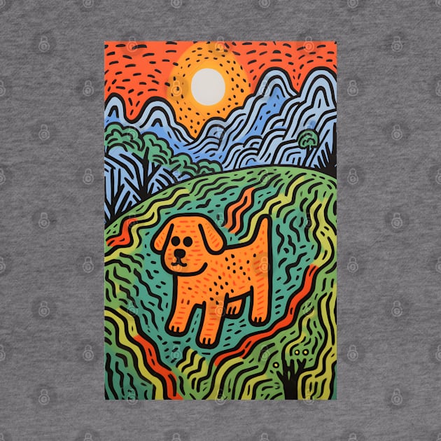 Riso-graphic Dog's Joyful Field by AestheticsArt81